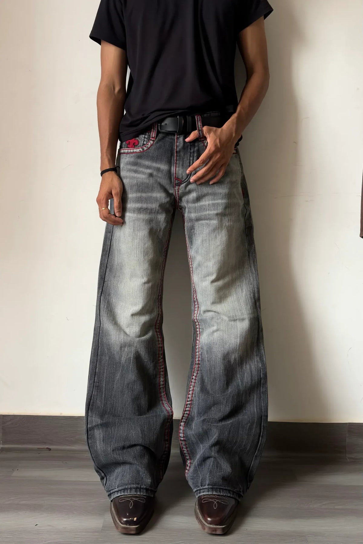 Vintage Contrast Stitch Bootcut Denim