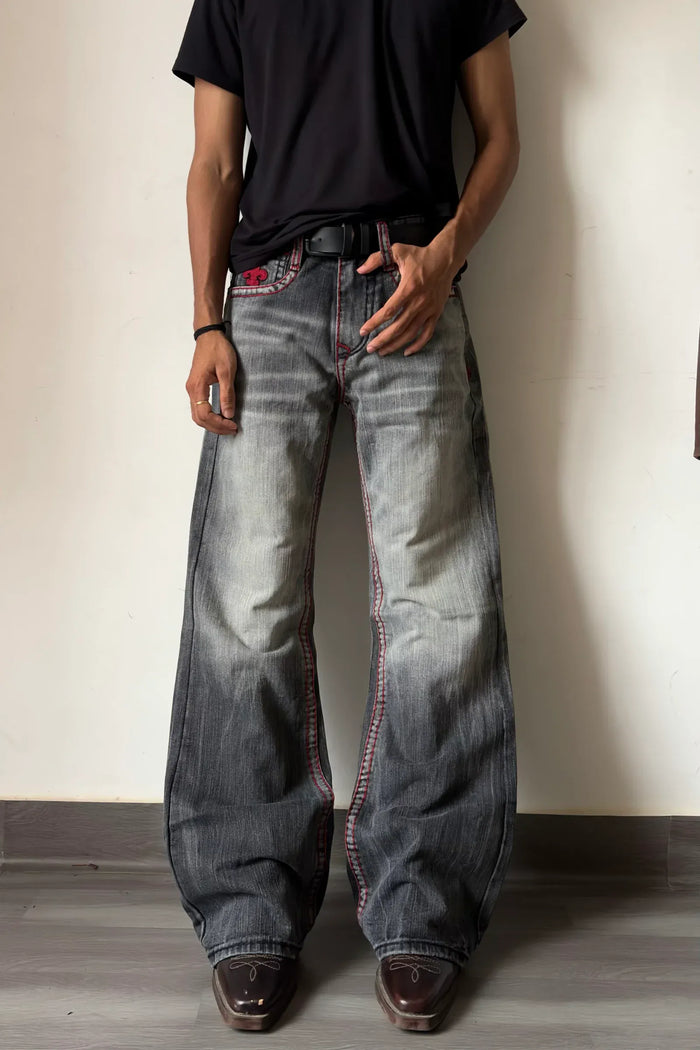 Vintage Contrast Stitch Bootcut Denim